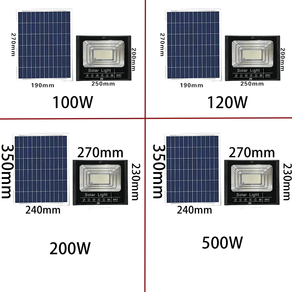 Projecteur LED Solaire Imperméable avec Télécommande, Éclairage d'Extérieur, Idéal pour une Clôture, un Jardin ou une Rue, 30-500W