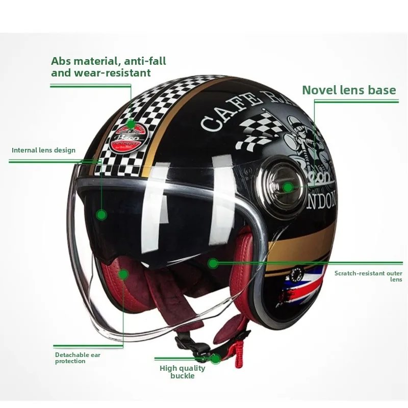 BEON B108A Vintage Motorcycle Helmet Beon 3/4 Open Face Helmets Motocross Casque Moto Casque Capacete Retro Casco view 2