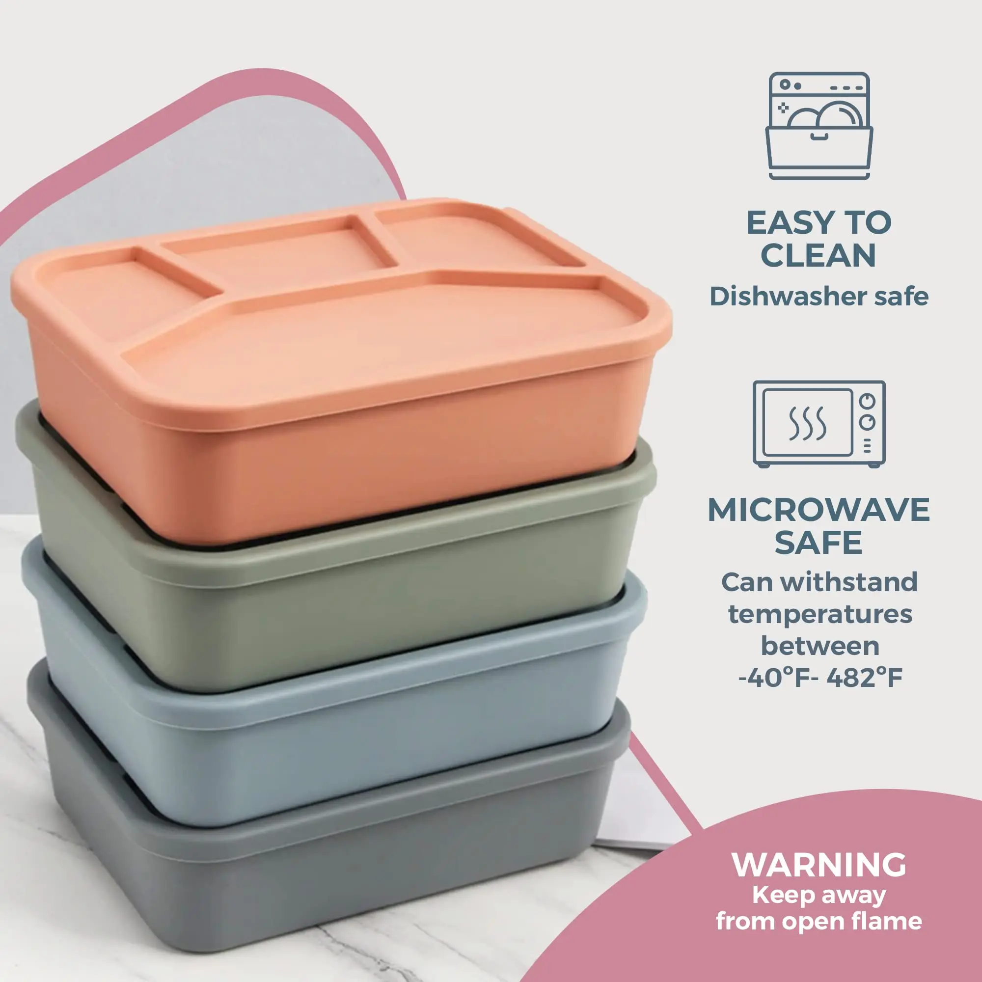 Wellfine Bpa Free Custom Silicone Snack Box Kids Food Snack Storage Box for School Non Spill 4 Compartments Bento Lunch Box