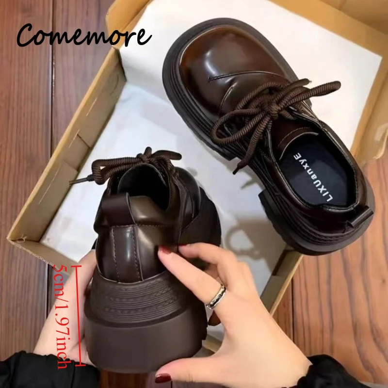 Comemore Retro Loafers Women's Leather Shoes Thick-Soled Luxury Slip On Footwears Comfort Business Party Formal Dress Footwears
