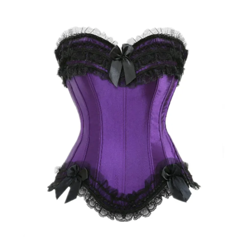 Fashion Womens Vintage Waist Trainer Gothic Boned Lace Corsets And Bustiers Sexy Bowknot Decorated Overbust Top Corset