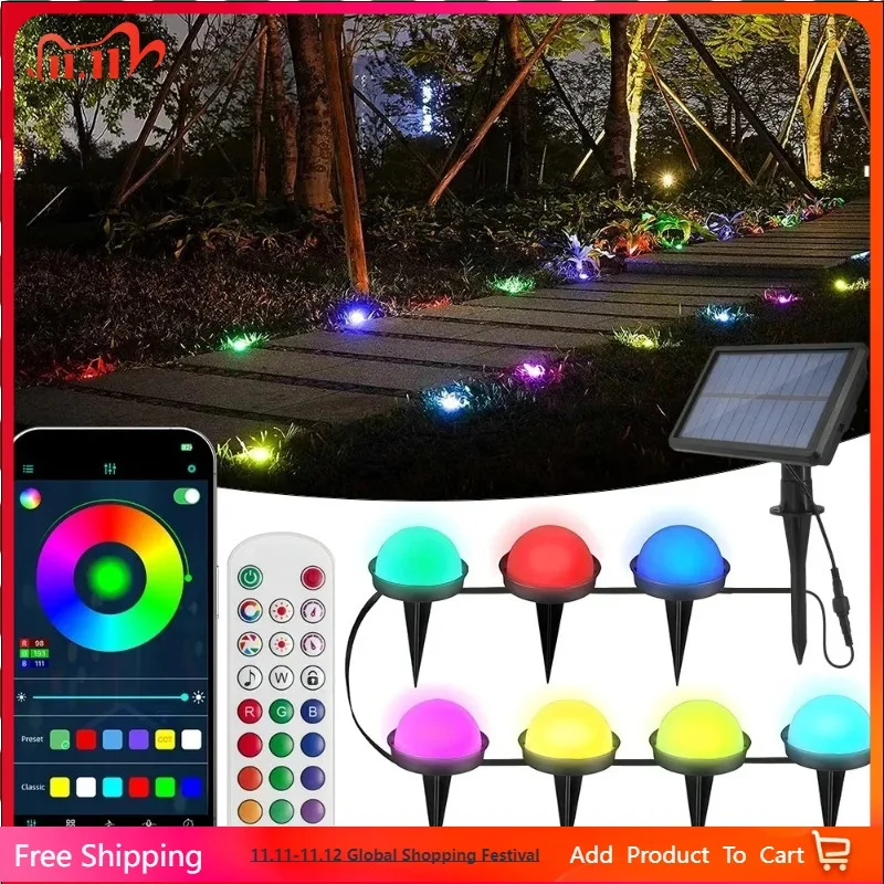 

Smart APP controlled 55.8 feet solar ground-mounted LED strip RGB with 25 LEDs, outdoor deck spotlights, lawn lights, garden pat
