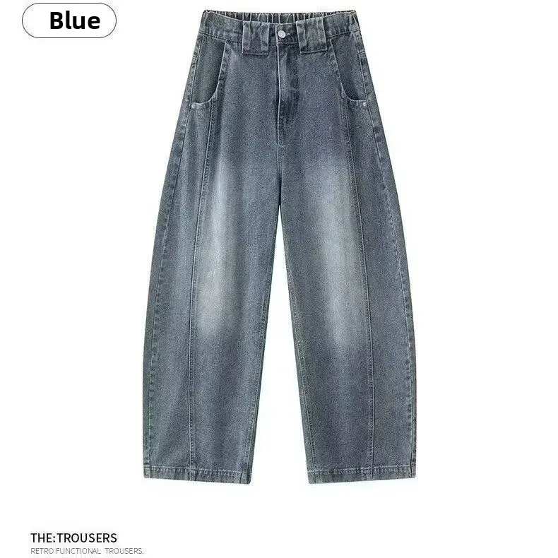 

Retro American Washed Knife Jeans Loose Wide Leg Pants Men's Women's Versatile Design Casual Style mid Waist Zipper Fly