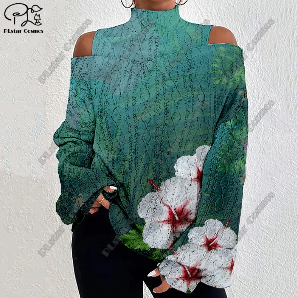 3D Printing Retro Aboriginal Series Tribal Turtle Art Pattern Women's Lantern Sleeve Off Shoulder Textured Casual Long Sleeve F1