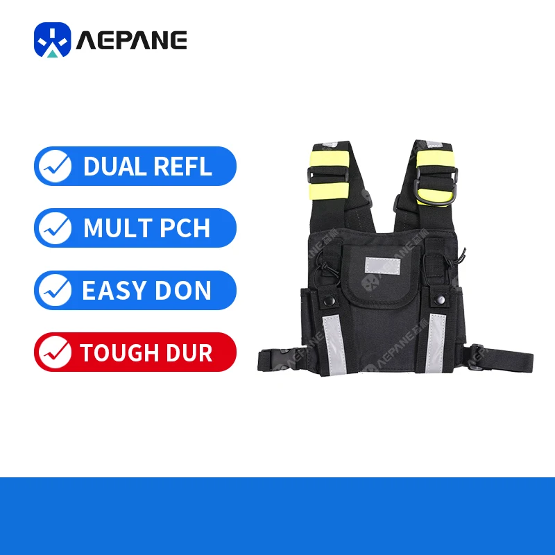 Walkie Talkie Chest Bag Tactical Chest Pack Radio Pouch Adjustable Straps Reflective Strips for Security Police Fire Worker