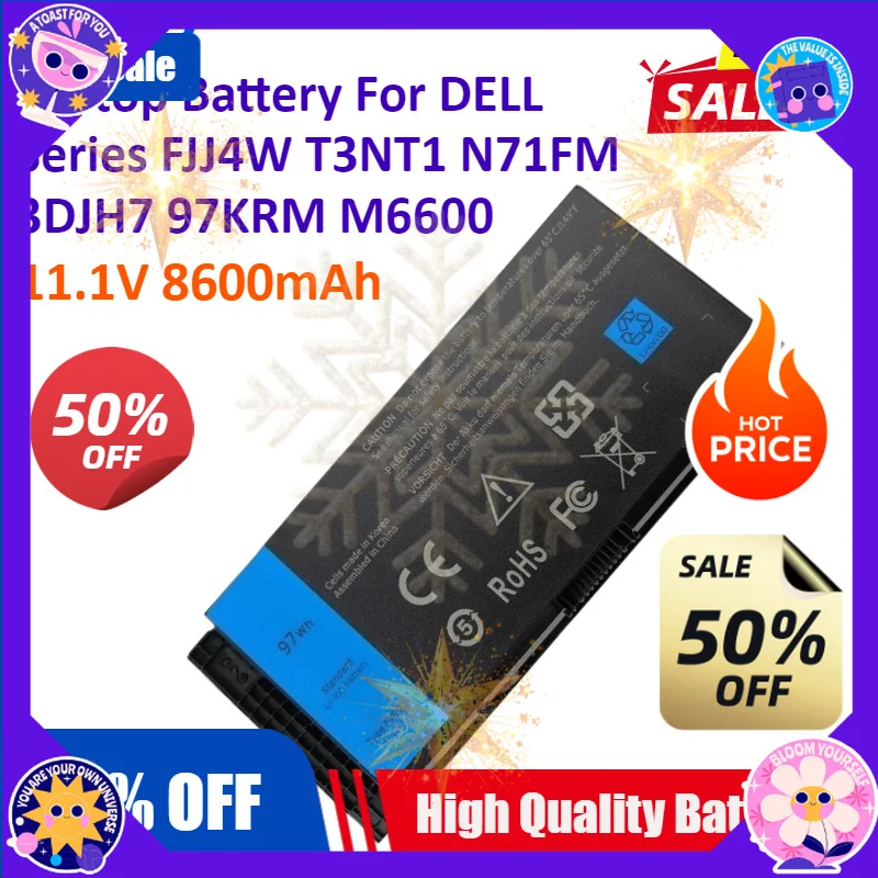 SWZY 11.1V 8600mAh FV993 Laptop Battery For DELL Series FJJ4W T3NT1 N71FM PG6RC R7PND 3DJH7 97KRM M6600 M6700 M6800 M4800 M4600