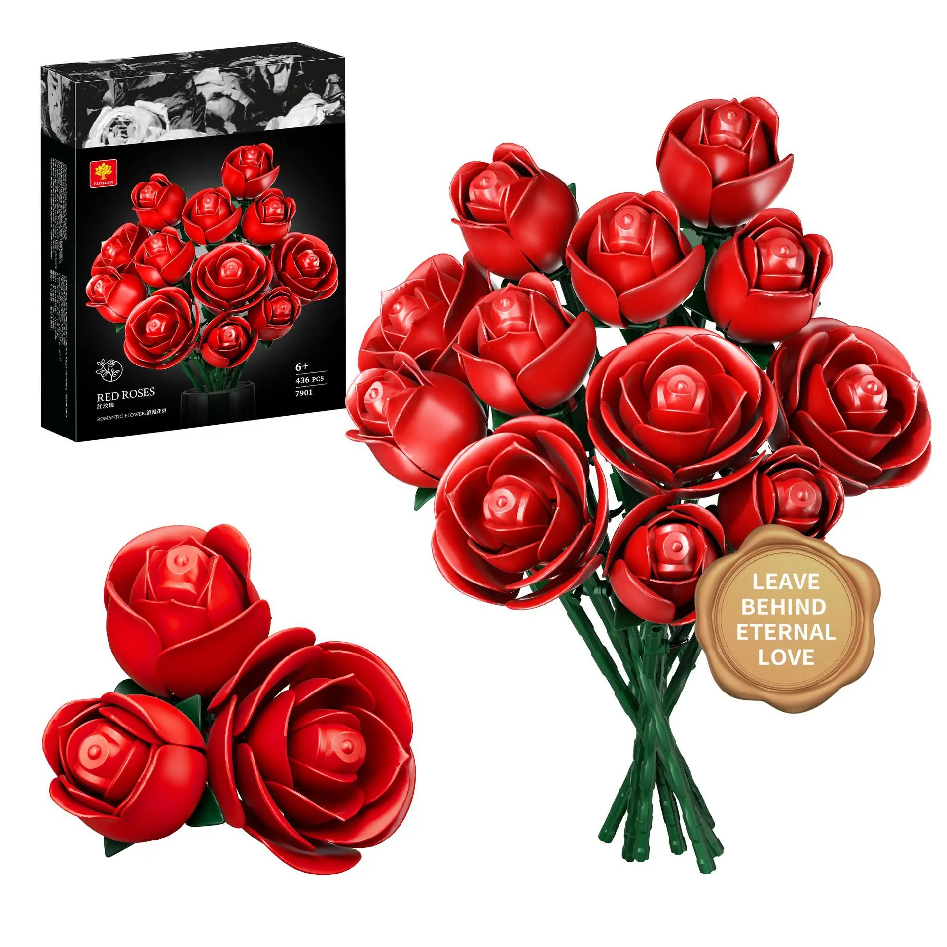 Nieuwe Rozen Bouwstenen Set DIY 12 Zwarte Rozen Valentijnsdag Cadeau Simulatie Rozenboeket Montage Huisdecoratie Speelgoed