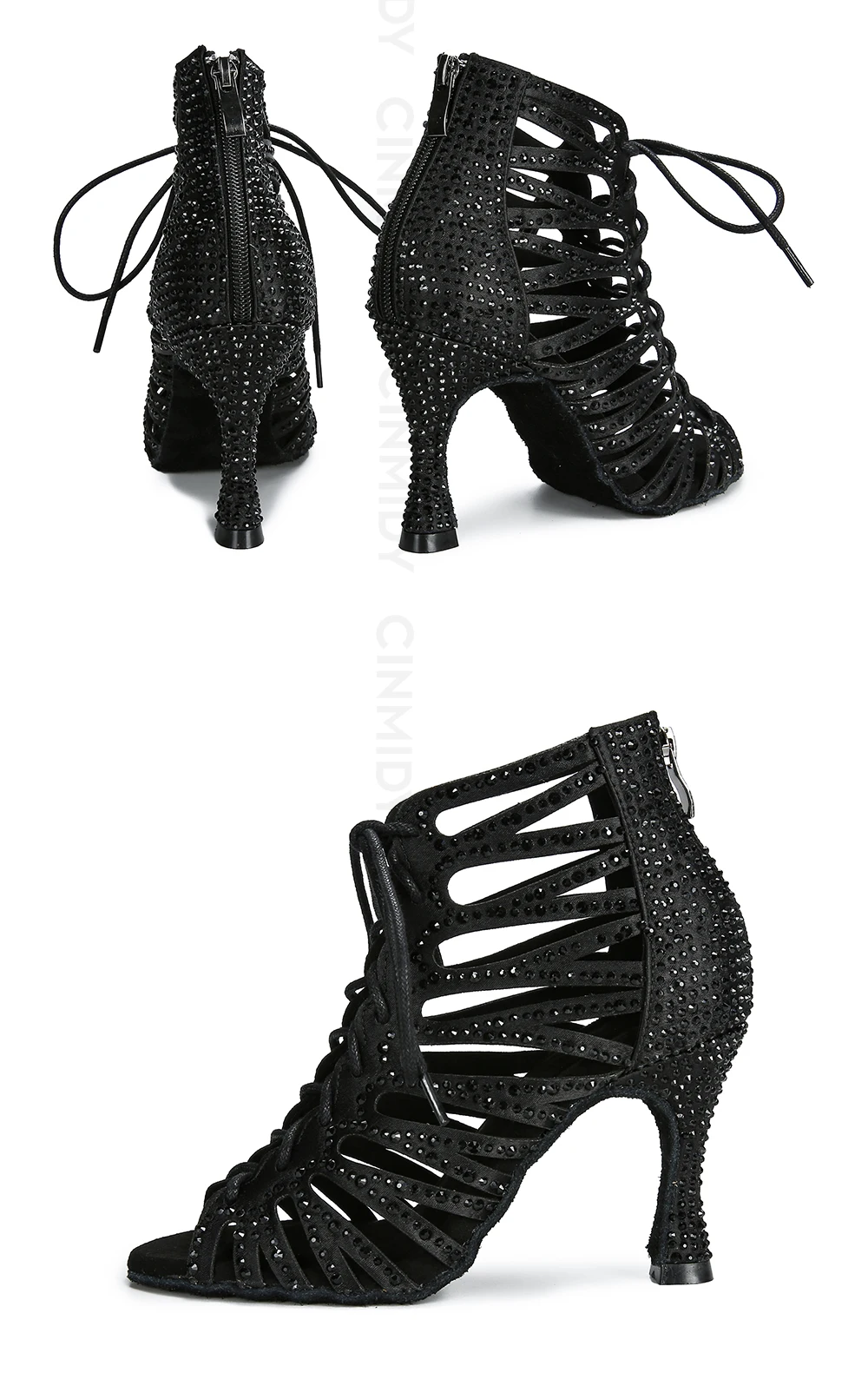 CINMIDY Schwarze Tanzschuhe für Damen Tango Salsa Latein Tanzschuhe Kubanischer Absatz Ballsaal Tanzstiefel Rote Partyschuhe zum Tanzen – Detail 18