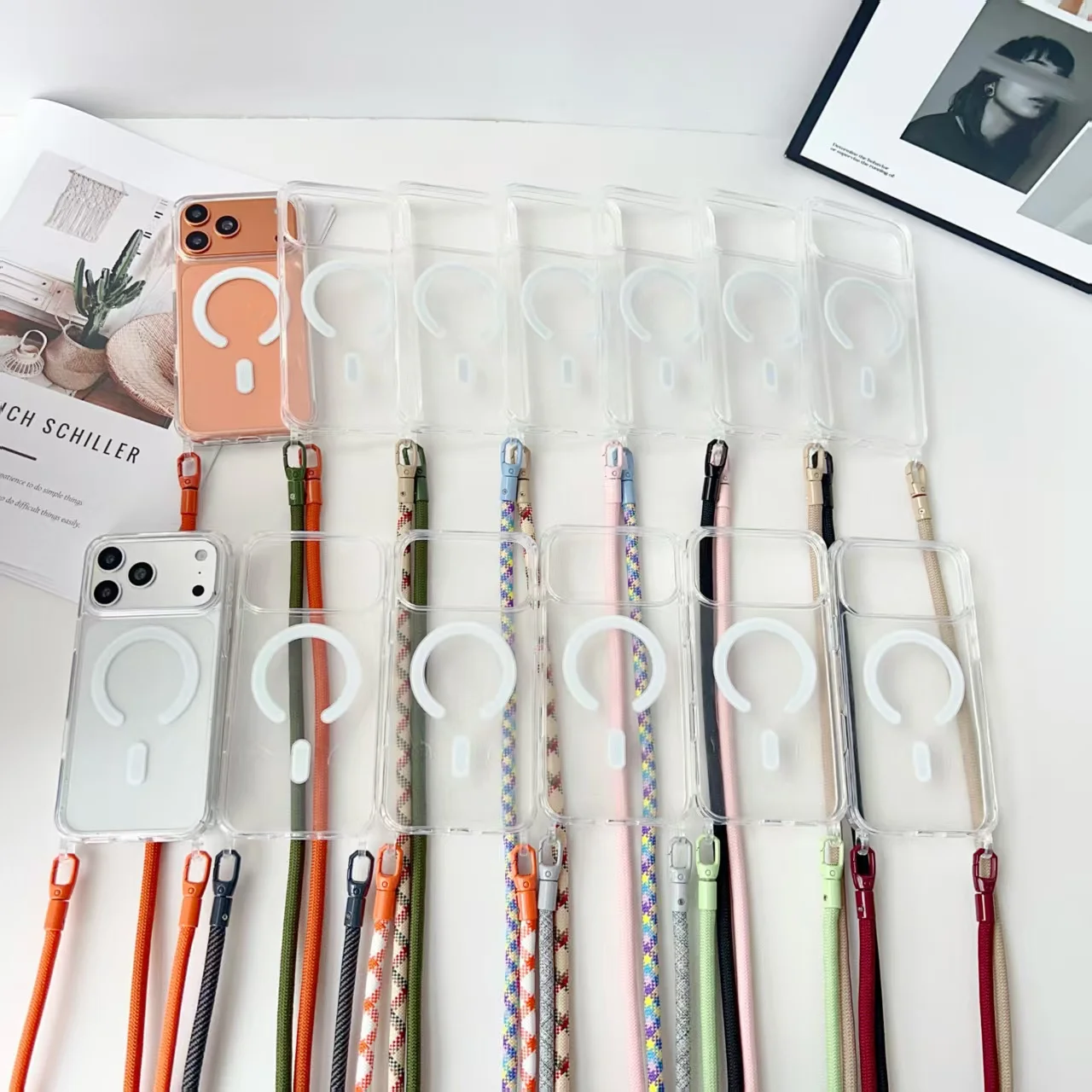 Etui z magnetycznym paskiem do iPhone 18 Pro Max 17 16 15 13 12 11 14 Plus Air 17E, z paskiem do noszenia na krzyż, sznurkiem, przezroczysta obudowa z tworzywa akrylowego. — zdjęcie produktu 5