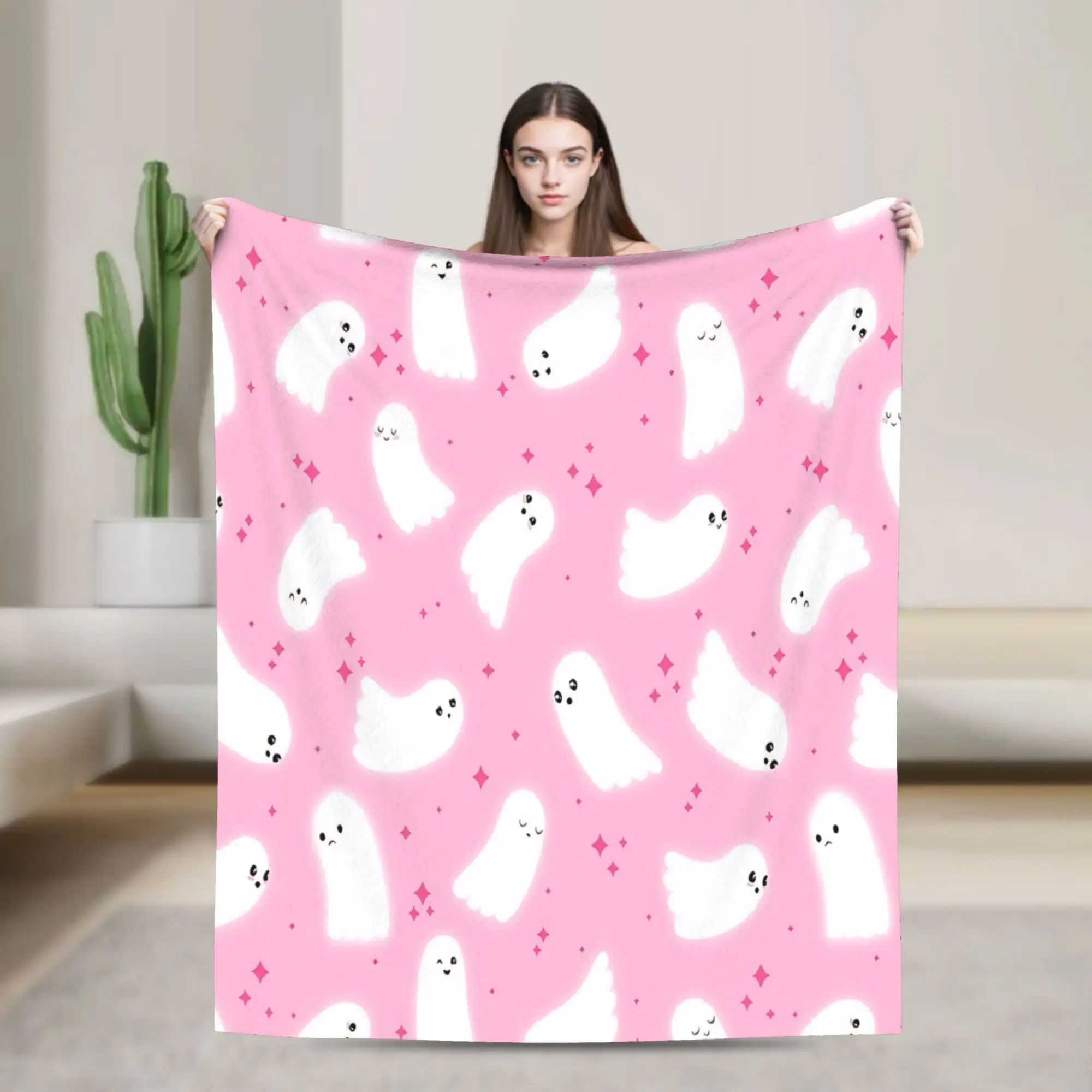 Pink Coquette Ghost Halloween Blanket  Warm Funny Plush Bedding Throws For Boy Girl Living Room Flannel Bedspread Bed Cover