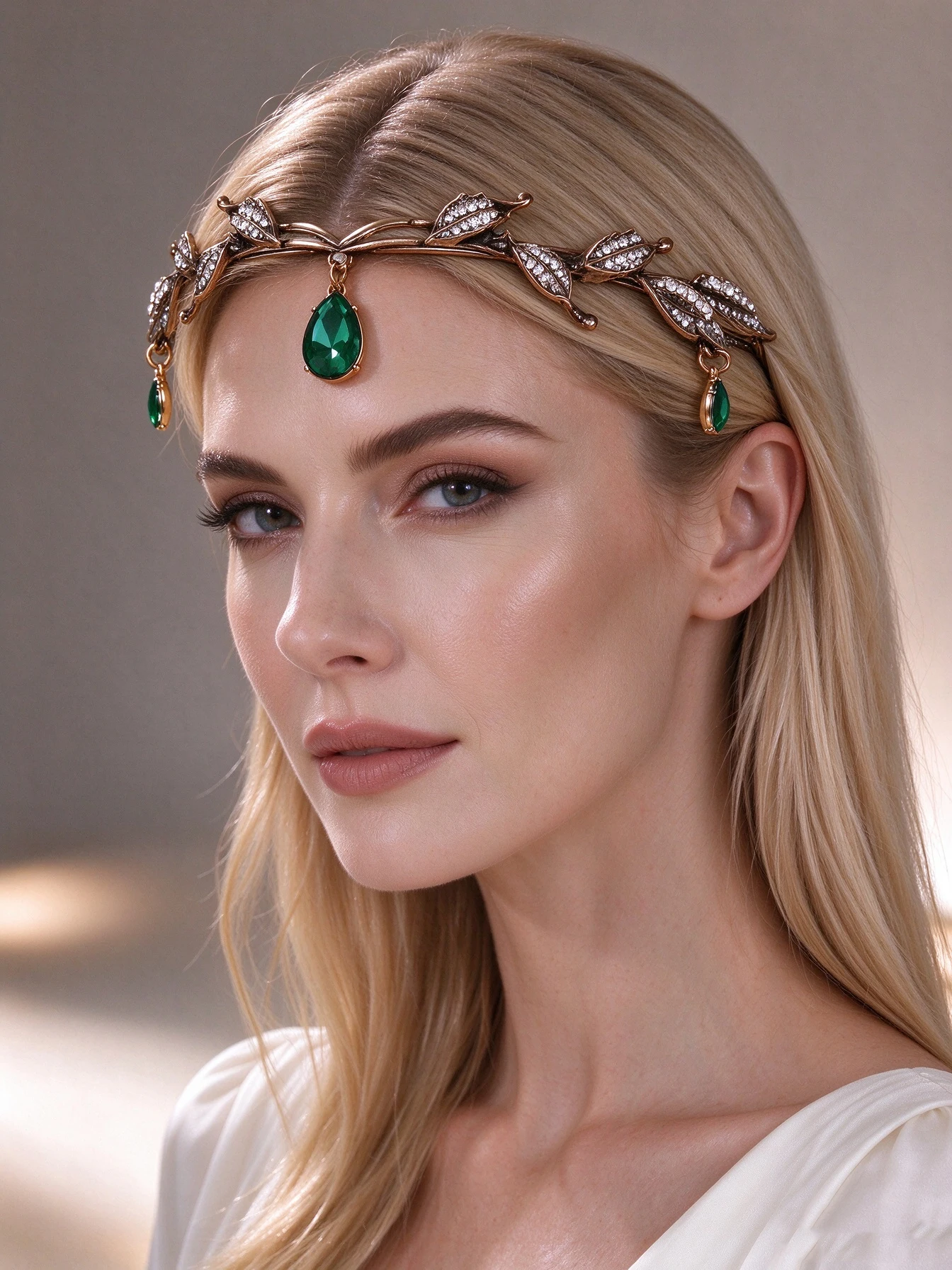 Vintage Bronze Leaf Forehead Crown Waterdrop Colorful Diamond Forehead Ornament Bridal Wedding Party Halloween Headpiece