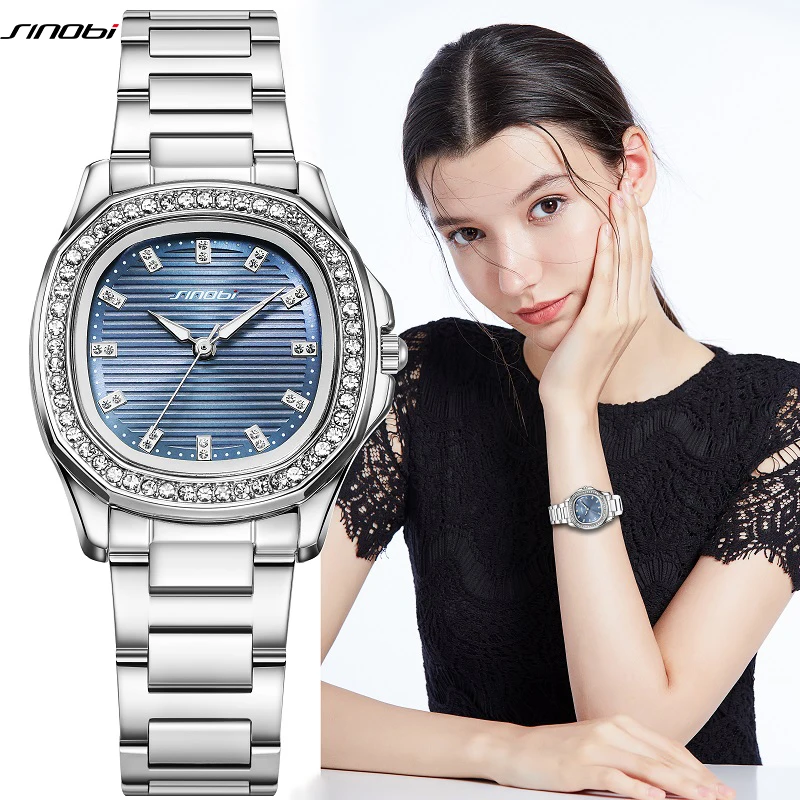 SINOBI Elegant Wrist Watches For Women Stainless Steel Female Watch Diamond Watches Woman\'s Quartz Watch Ladies Gifts Clock