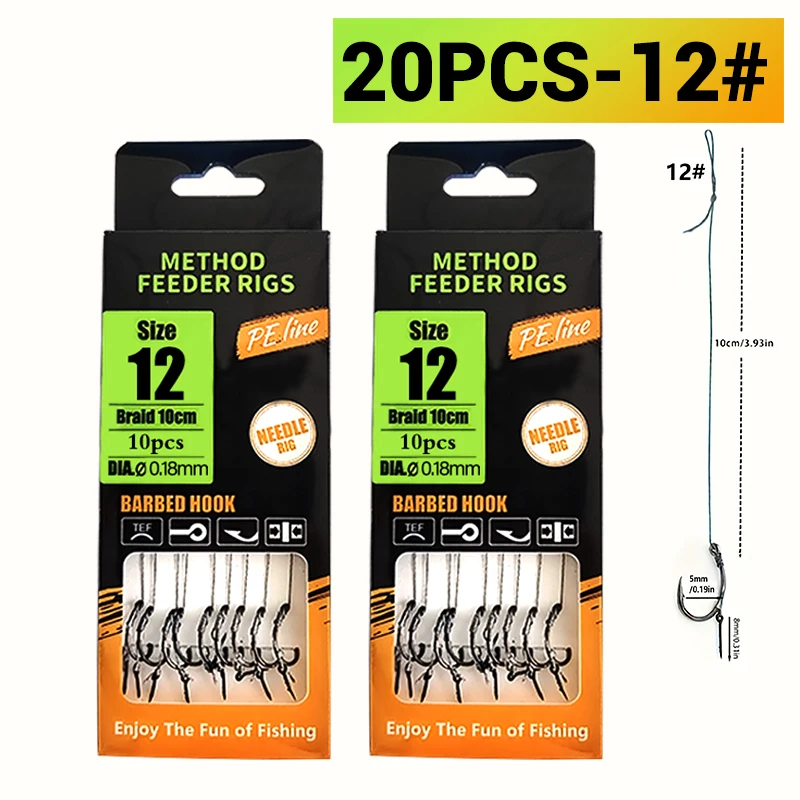 Karpfenangeln-Rigs vorgebunden, Method Feeder & Hair Rigs mit geflochtener Schnur und Widerhaken (Größe 6,8,10,12), für Karpfen und Karausche Ca