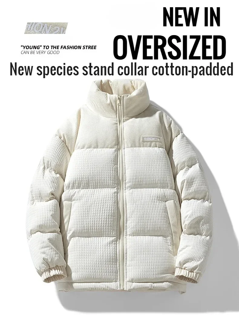 

New in Men's Oversize Jacket Autumn Stand Collar Winter Cotton Padded Parka Male Coat Warm Padding Outerwear Fluffy Korean Style