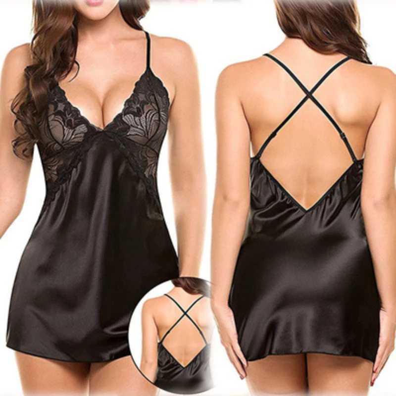 

Sexy Underwear Sexy Lace Hollow Bra Female Imitation Silk V-neck Nightdress Set Lovely Ladies Comfortable Breathable Home Wear