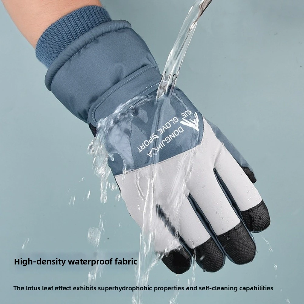 Fleece Lined Winter Skiing Gloves Anti-slip Touchscreen Plush Warm Riding Gloves Anti Loss Buckle Windproof