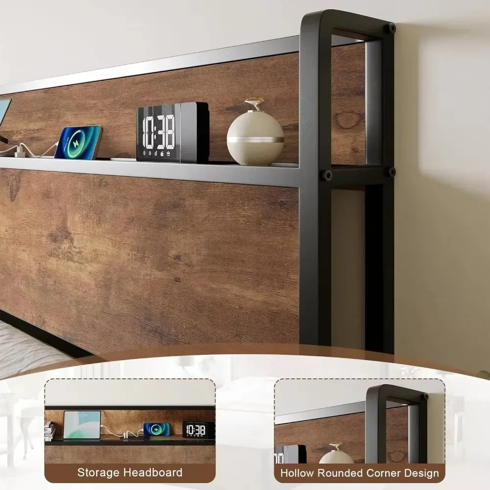 Bed Frame King Size Lift Up Storage , Platform Bed Frame Lifting Storage & Charging Station, No Spring Box Needed/Noise Free