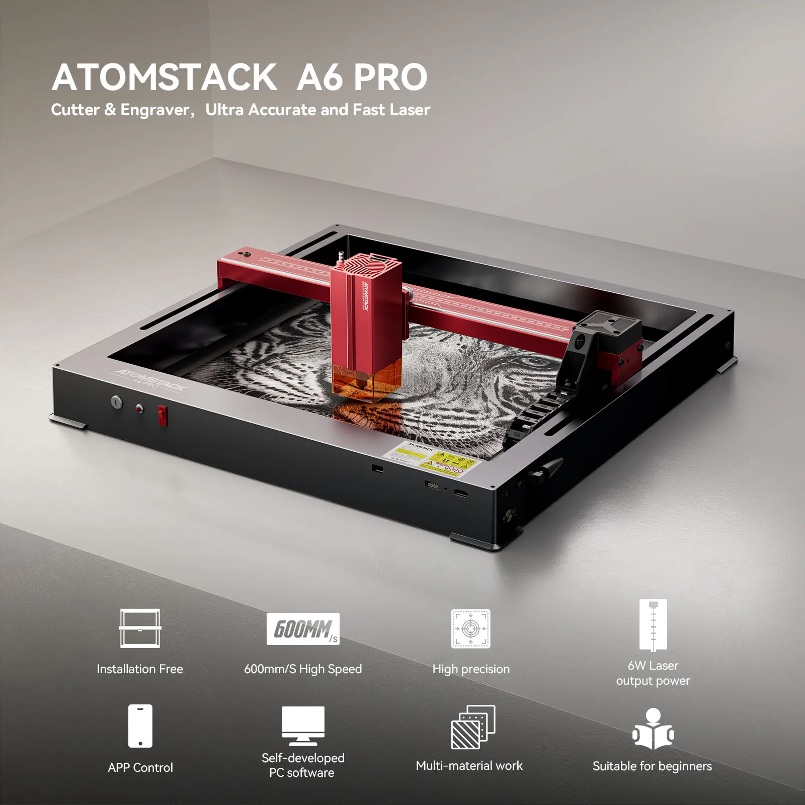 ATOMSTACK A6 Pro Laser Engraver Machine 6W Laser Module Auto Focus Installation Free DIY Metal Engraving Wood Cutting Machine