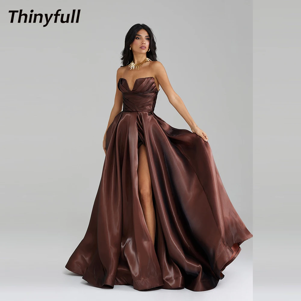 

Thinyfull A-line Prom Dresses Sweetheart Sleeveless Satin Evening Dress Split Special Occasion Gown Robe De Soirée Customized