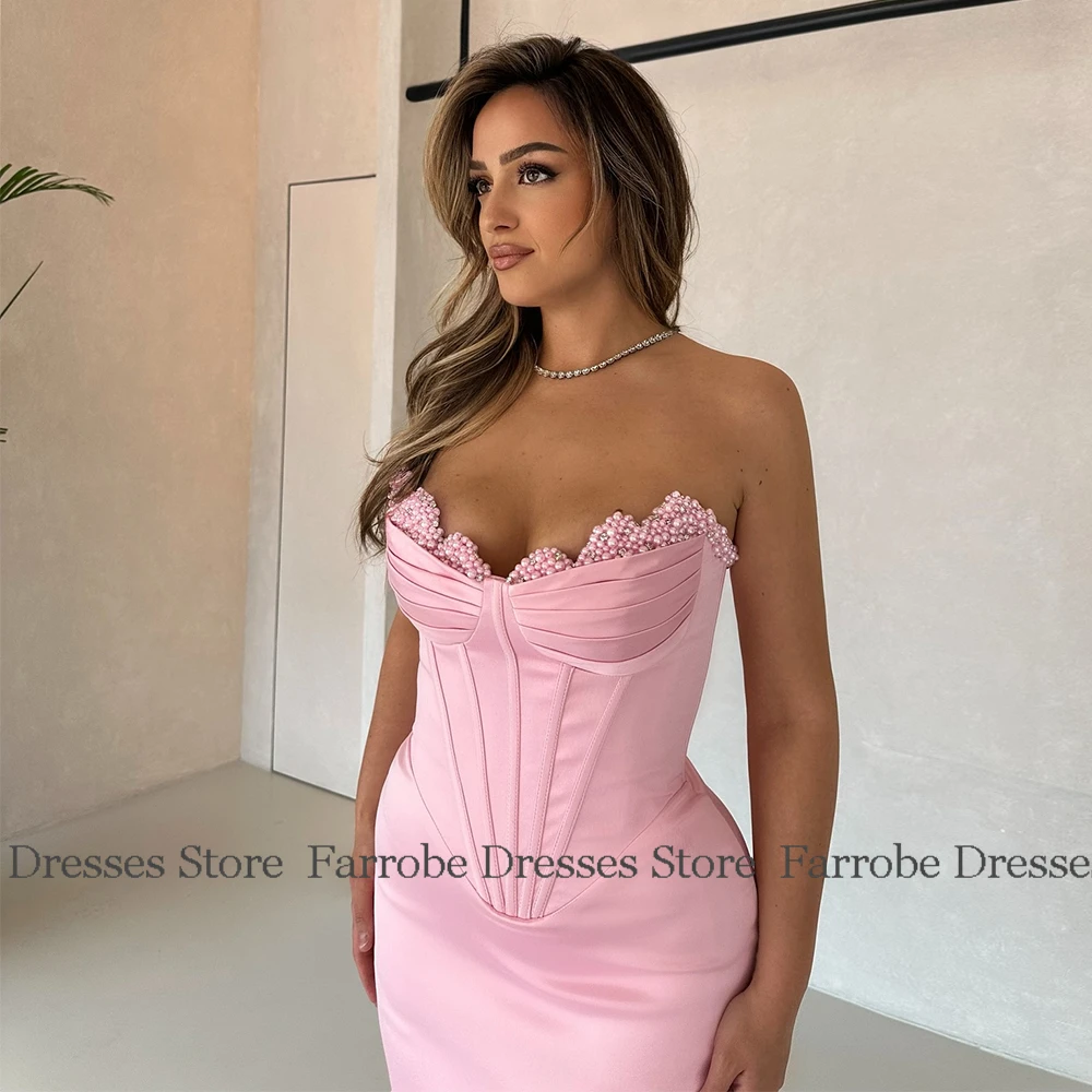 

Elegant Party Dresses Woman Satin Sheath/Column Birthday Dress Pink Sweetheart Pearls Tiered Special Occasion Dress Long 2025