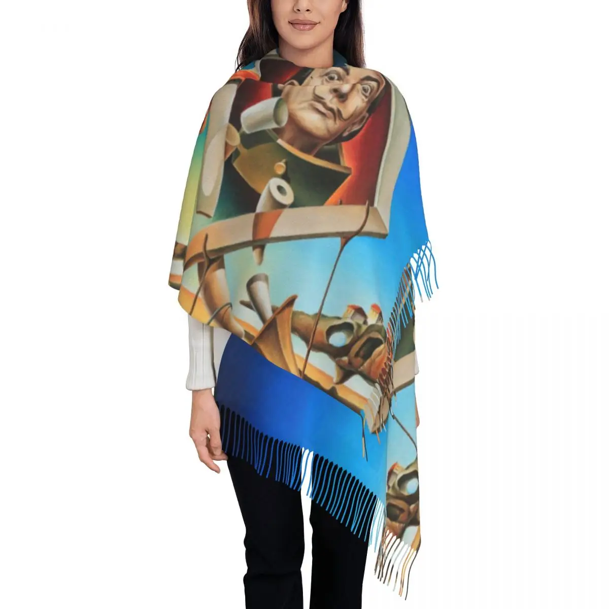 

Luxury Salvador Dali Spain Surrealism Artist Tassel Scarf Women Winter Warm Shawl Wrap Lady Retro Portrait Scarves