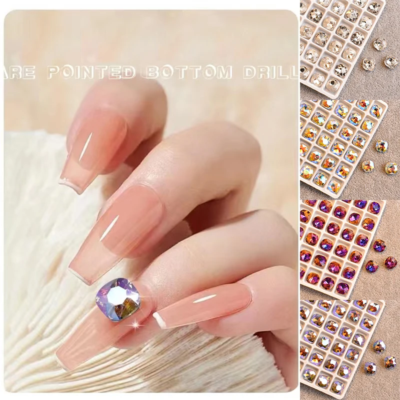 Pointed Bottom Fertilizer Square Nail Art Rhinestone Multi Faceted Shiny High Quality Crystal Stone 3D Fingernail Decoration 8mm