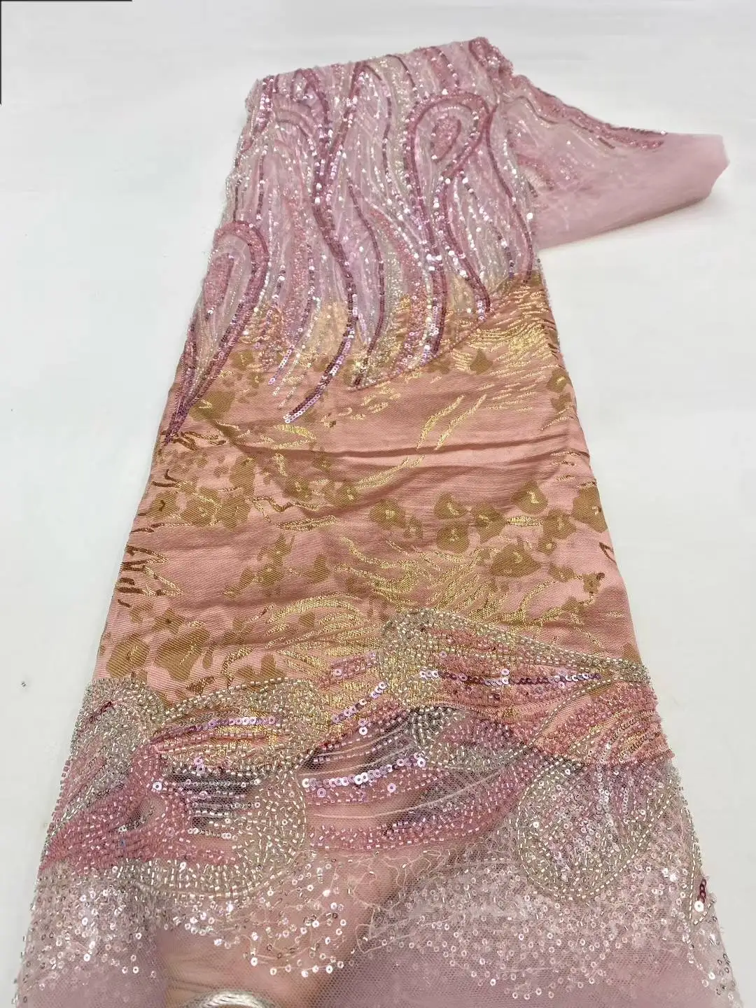 African Beaded 2025 High Quality Nigerian Sequins With Pearl Lace French Tulle Lace Fabric For Party Dress Sewing