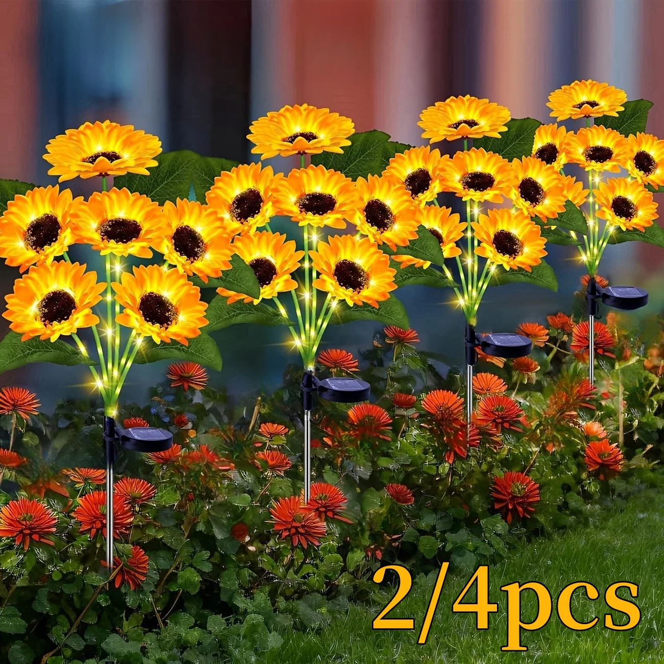 1/2/4pcs NEW 6 Head Solar Simulation Sunflower with Luminous Pole LED Lights Garden Yard Lawn Night Lights Landscape Decor Lamp