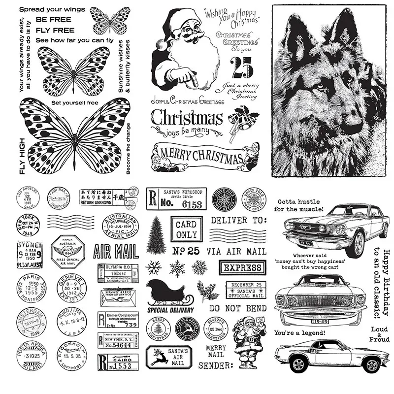 Schmetterling Wolf Tiere Frohe Weihnachten Klare Stempel Auto Sentiment Worte Stempel Für DIY Scrapbooking Präge Handwerk machen