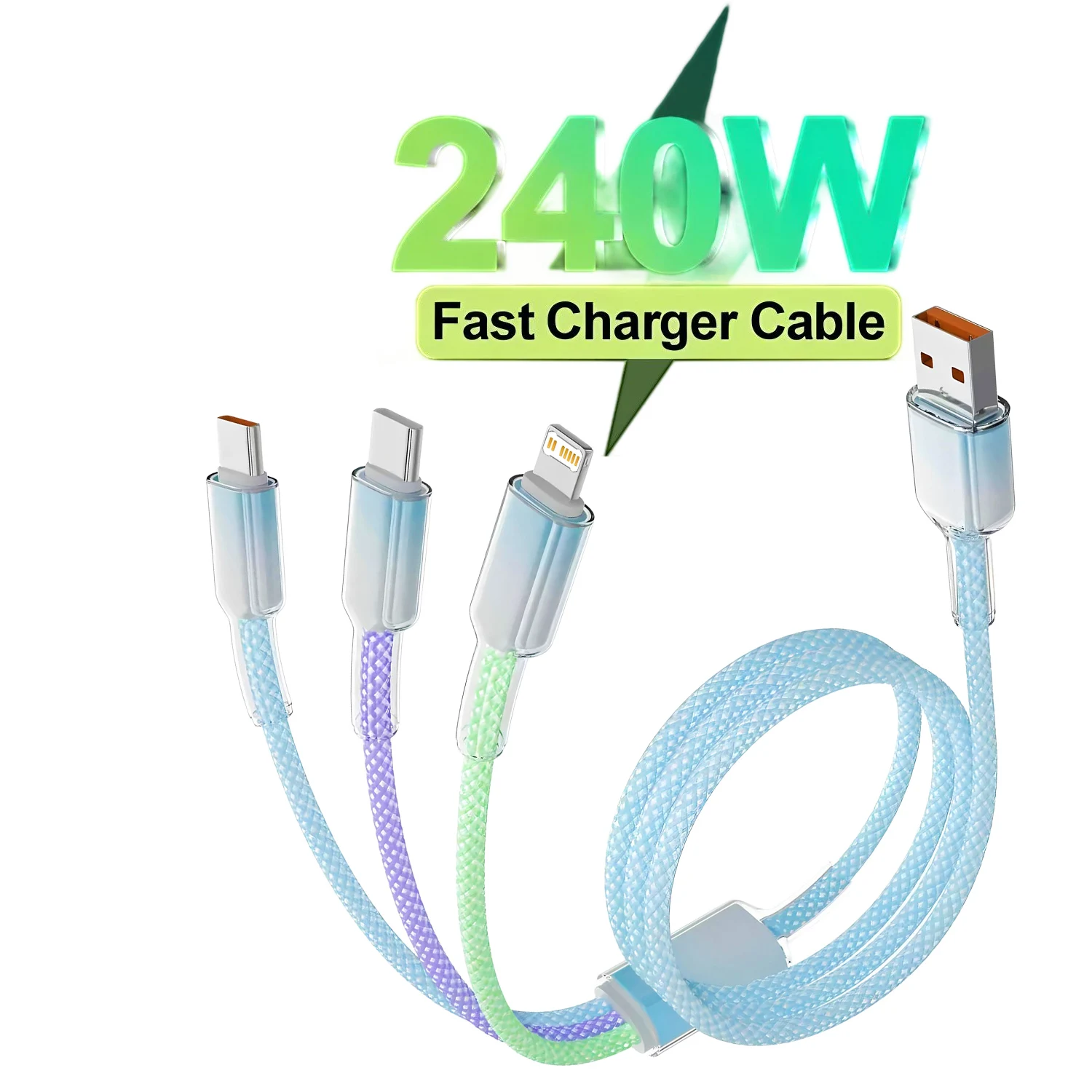3 in 1 USB Cable 6A 240W USB Double Type C Charging Cable For iPhone 14 13 12 Huawei Honor Xiaomi 13 ViVo Oppo Data Cord