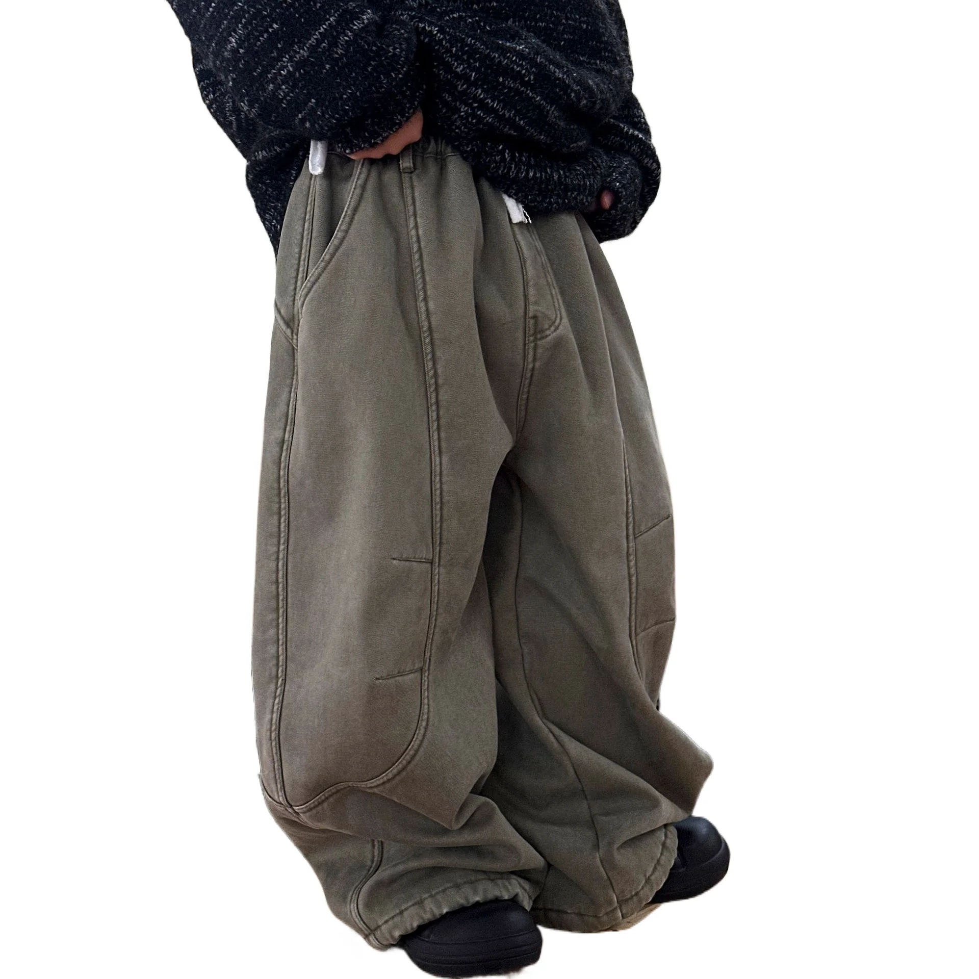 

Teen Boys Fleece Lined Cargo Pants Winter Arc-hem Pants School Kids Loose Trousers Thickened Warm Casual Joggers 10 12 13 Years