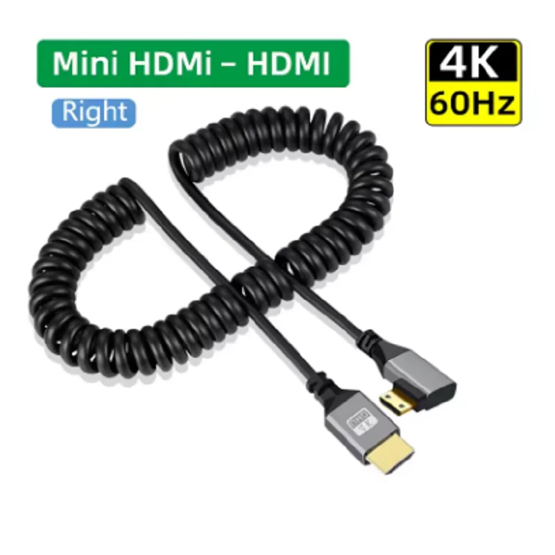 كابل HDMI صغير 4K 4K60HZ 0.5-2.4M HDMI صغير متوافق مع HDMI ملفوف تمديد كابل حلزوني مرن 4k كابل MinihHDMI