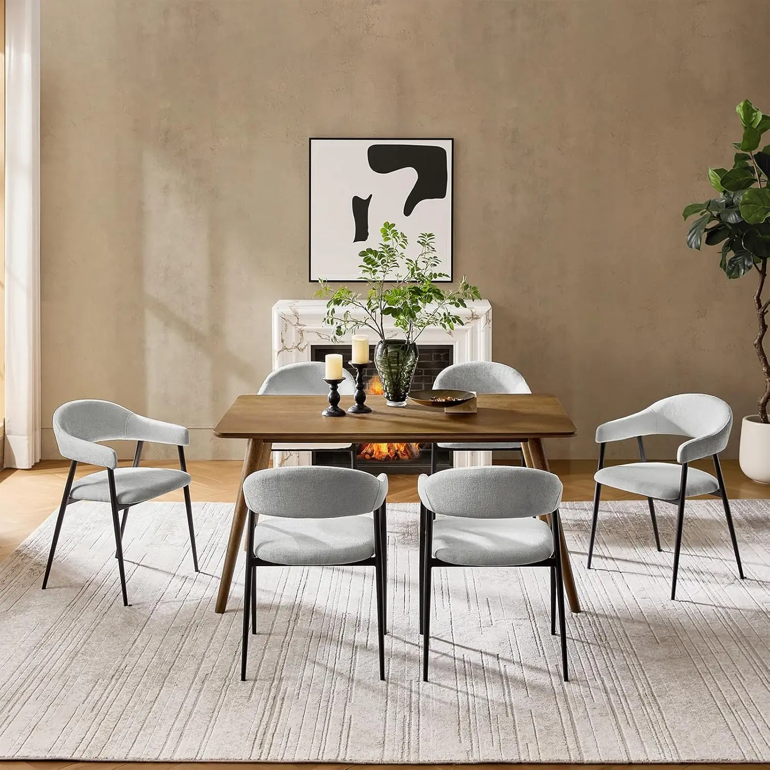 

Набор из 6 обеденных стульев, современные тканевые мягкие кухонные стулья середины века с металлическими ножками, подлокотниками, по индивидуальному заказу