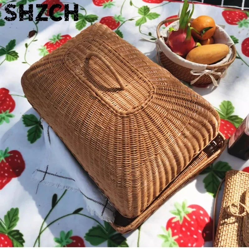 Retro Imitation Rattan Meal Cover Square Dining Table Cover Food Fly-Proof Covers Hotel Snack Plate with Lid Breakfast Freshness
