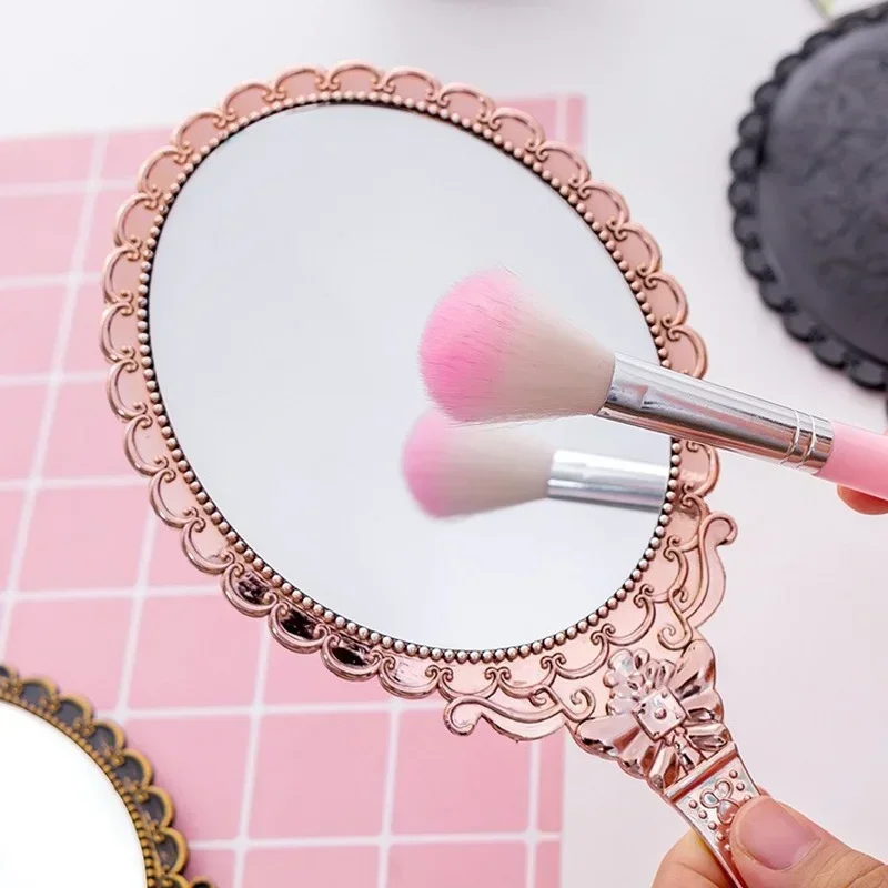 Miroir de maquillage vintage sculpté pour femme, miroir de vanité, poignée cosmétique compacte, salon de spa