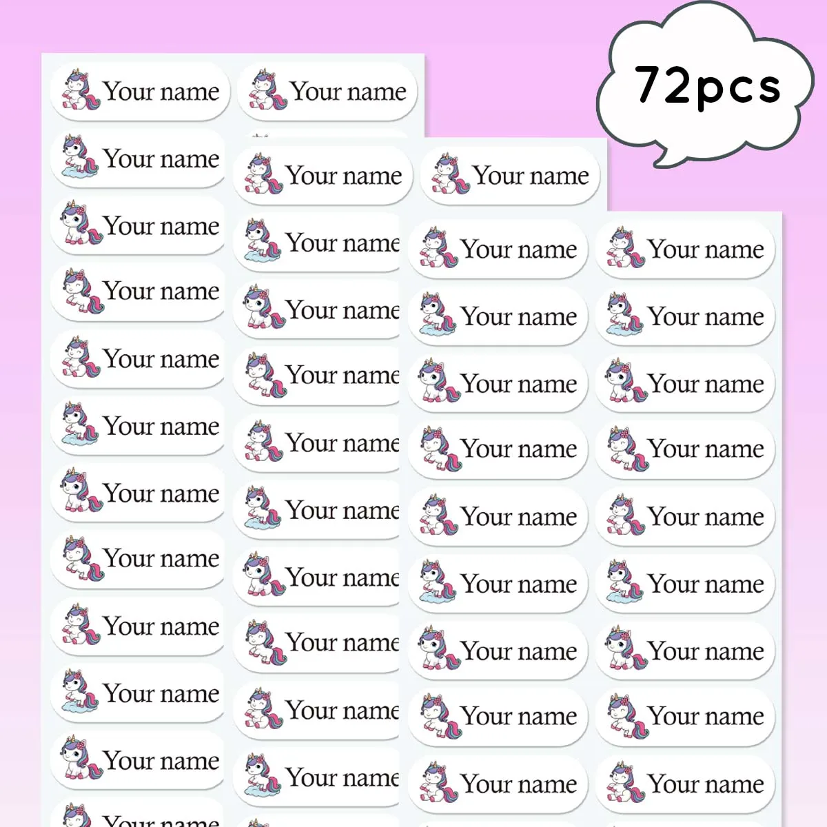 72/180pc Unicorn Customized Name Stickers Scrapbook Stickers Customizable Tag Textbook Label Pencil Tag Customized Tag