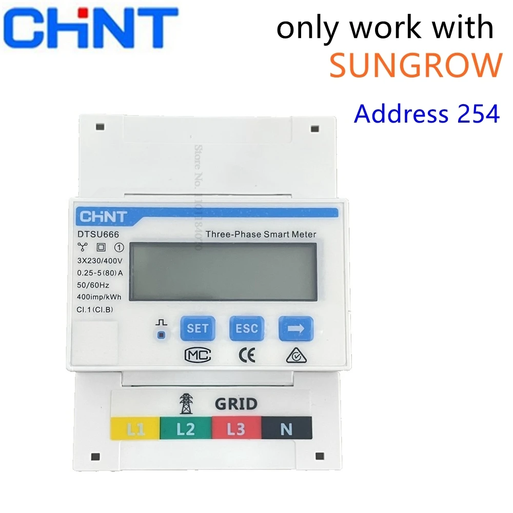 

DTSU666 80A Address 254 Work With SUNGROW Electricity Energy Meter 3 Phase Four-Wire Guide Rail CHINT English Inverter RS485