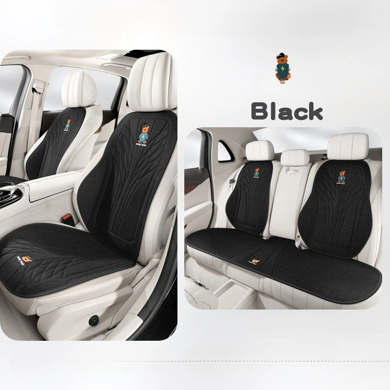 

5-Seat Car Seat Covers Cartoon Bear Embroidered Linen Car Seat Covers Breathable & Durable Universal Fit