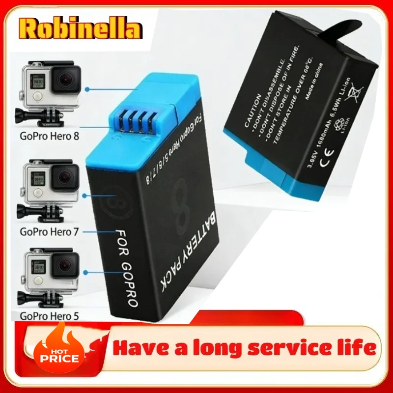 

1680mAh Battery For GoPro Hero 8 7 6 5 Li-ion Battery Pack Motion Camera Battery Storage for GoPro Hero8 Rechargeable Batteries