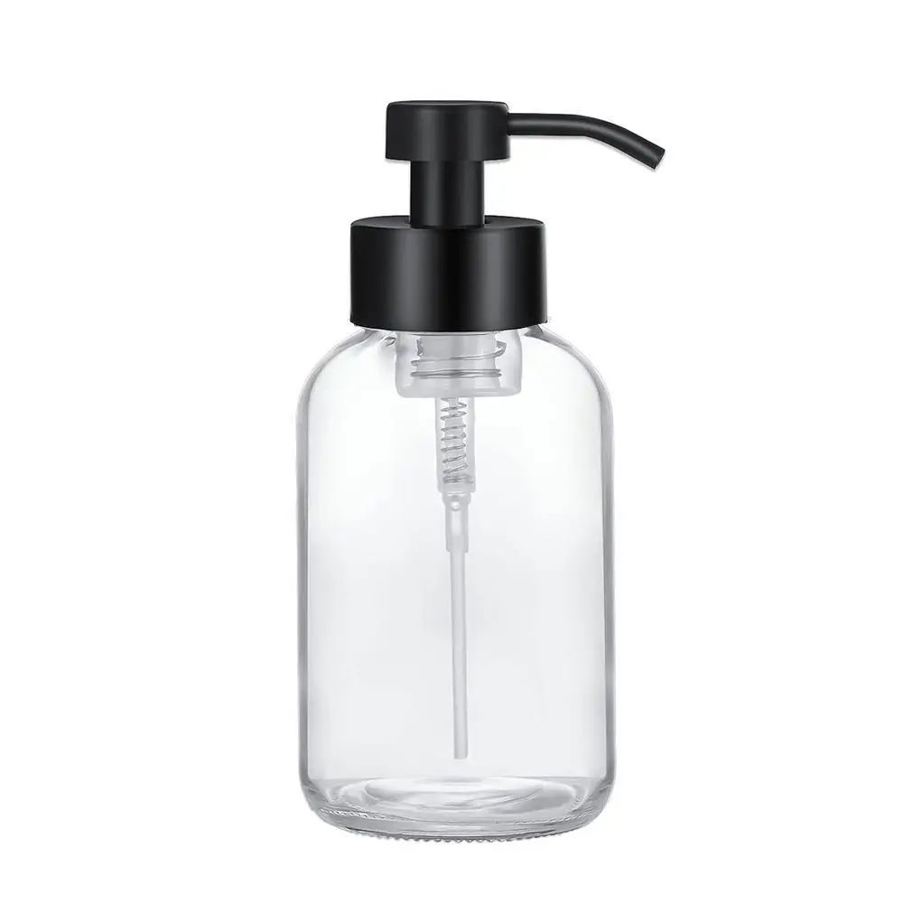 Thick Glass Foaming Soap Dispenser Anti-slip Round Refillable Hand Pump Bottle Amber Durable Brown Glass Jar Kitchen