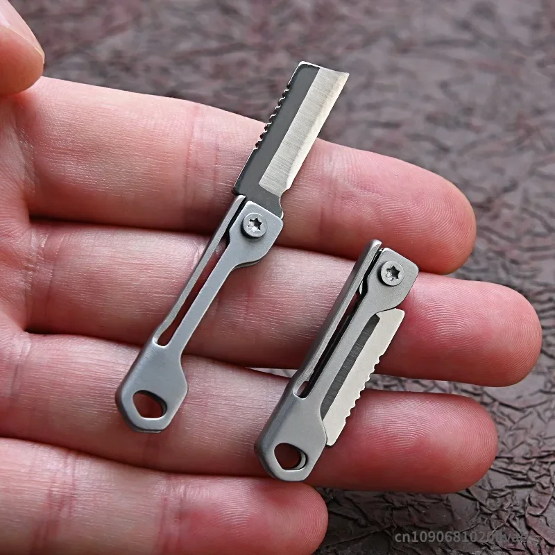 1 outdoor camping survival knife, stainless steel EDC folding knife, mini square keychain portable pocket knife