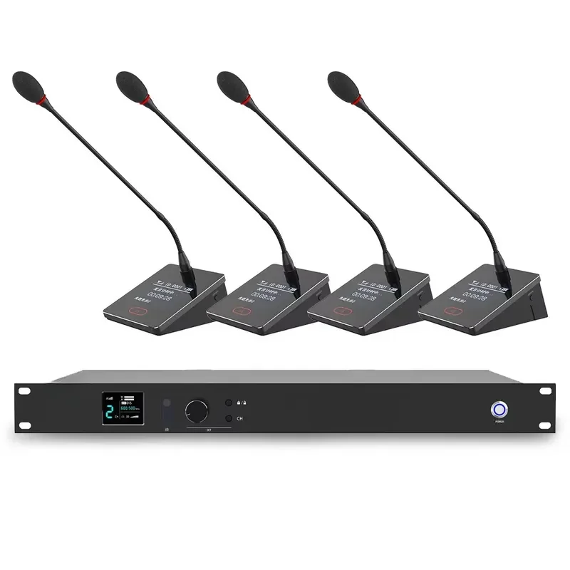 Wireless Microphone System Pro UHF 4 Channel Lecture Desktop Gooseneck Mic for Karaoke Church Conference