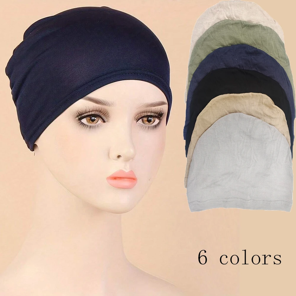 2024 Muslim solid color modal mercerized cotton elastic base cap elastic breathable comfortable base cap headscarf turban