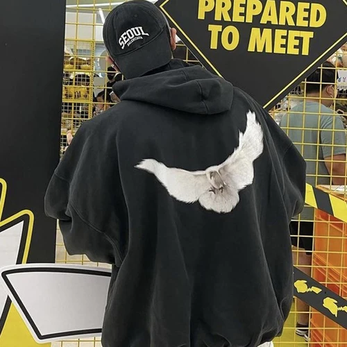 Imagen 2 del producto 24SS marca de moda Kanye West sudaderas con capucha patrón de paloma de la paz High Street tela pesada bolsillos casuales KANYE WEST sudaderas con capucha jerseys