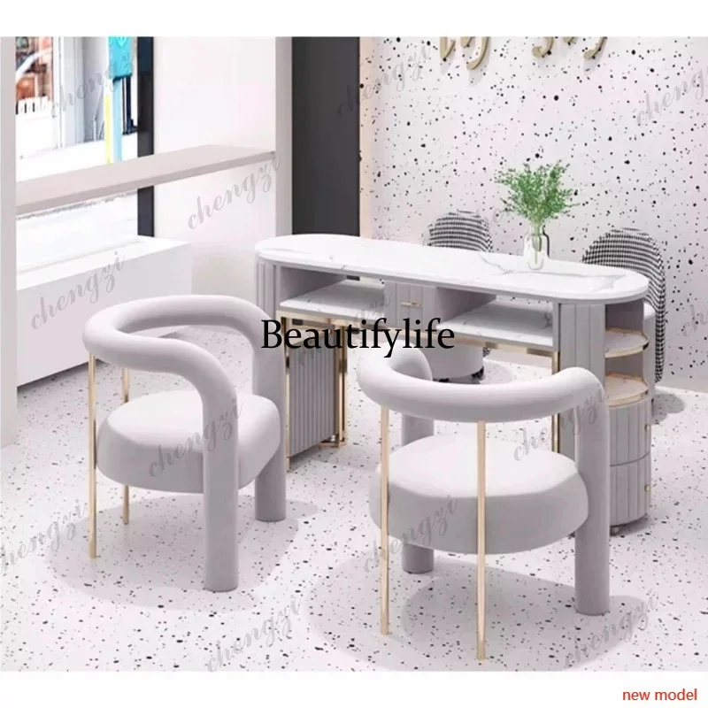 A74Nordic Luxury Manicure Table Chair Set Modern Designed Marble Double nails table High-end Salon Furniture tavolo manicureF132