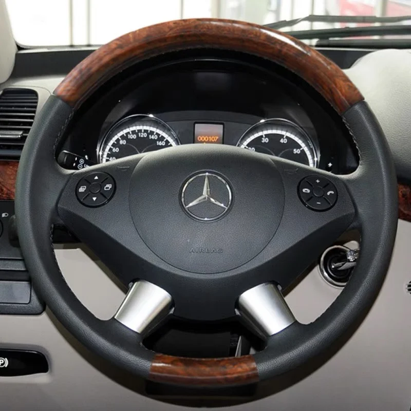 Leather peach wood hand sewn steering wheel cover For Mercedes Benz V-Class 260L Vito  Viano Sprinter  car accessories