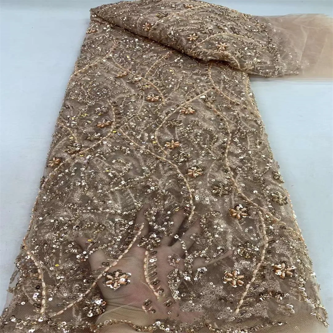 8 Colors Fashion Sequin Lace Evening Party Cocktail Dress Material Beaded Tube Embroidered Striped Mesh Fabric