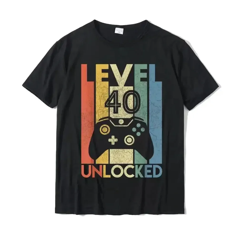 Level 40 Unlocked  Funny Video Gamer 40th Birthday Gift T- Printed On  For Men Wholesale  T Shirts Party  graphic t shirts