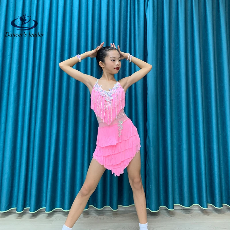 Latin Dance Dress, High-end Multi-layer Tassel Skirt, Tango, Adult, Children, Girls, Rhinestone Professional Clothing