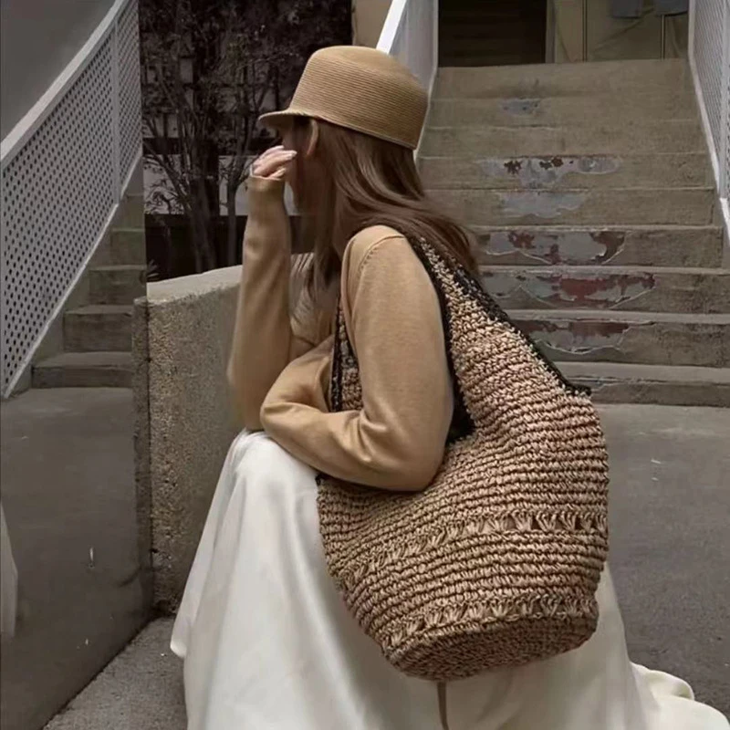 

Women's Bags Large Capacity Shoulder Bag Summer Straw Woven Basket Handbag Fashion Female Luxury Designer Beach Bag Bali Shopper